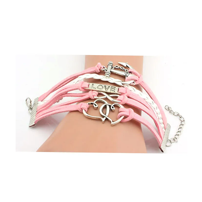 Anchor Horizontal Love Double Heart Multilayer Bracelet