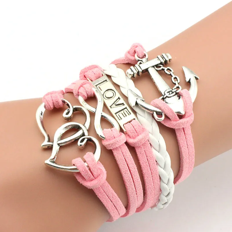 Anchor Horizontal Love Double Heart Multilayer Bracelet