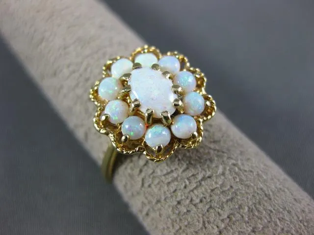 ANTIQUE AAA AUSTRALIAN OPAL 14KT YELLOW GOLD FLOWER CLUSTER FILIGREE RING #20713