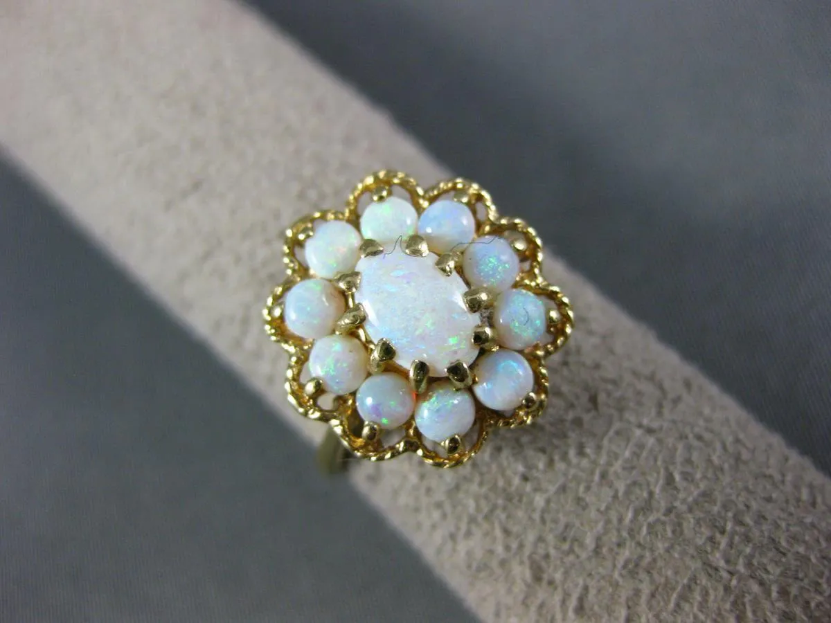 ANTIQUE AAA AUSTRALIAN OPAL 14KT YELLOW GOLD FLOWER CLUSTER FILIGREE RING #20713