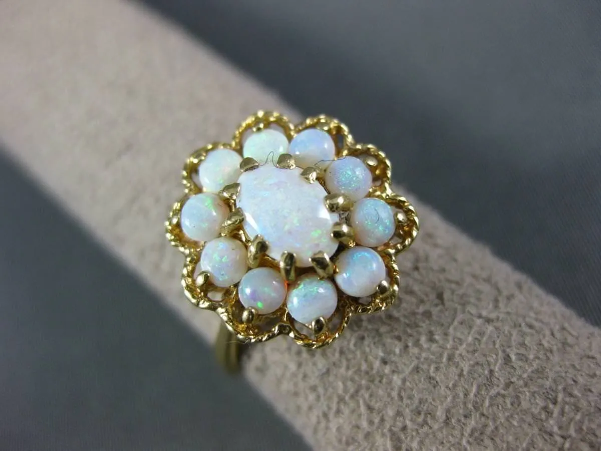 ANTIQUE AAA AUSTRALIAN OPAL 14KT YELLOW GOLD FLOWER CLUSTER FILIGREE RING #20713