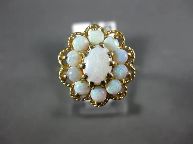 ANTIQUE AAA AUSTRALIAN OPAL 14KT YELLOW GOLD FLOWER CLUSTER FILIGREE RING #20713