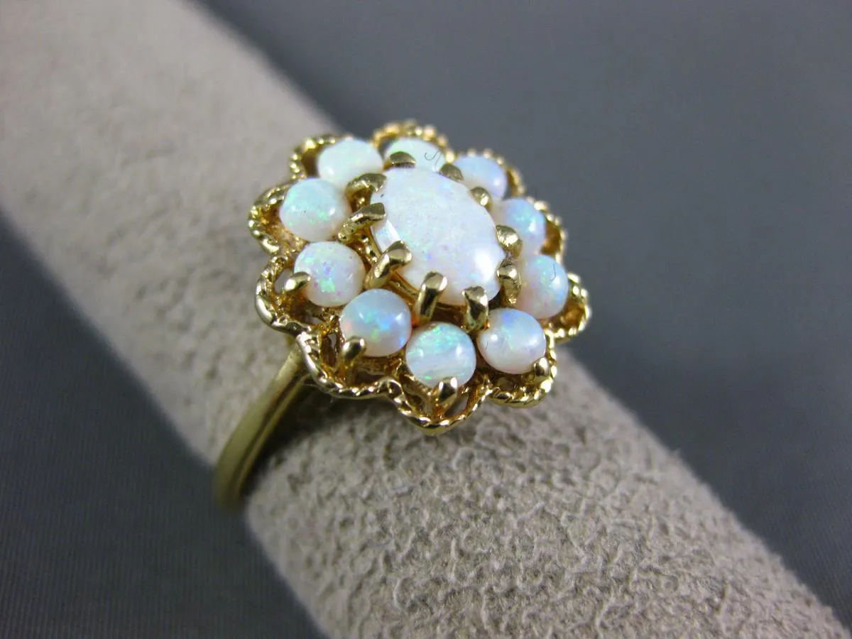 ANTIQUE AAA AUSTRALIAN OPAL 14KT YELLOW GOLD FLOWER CLUSTER FILIGREE RING #20713