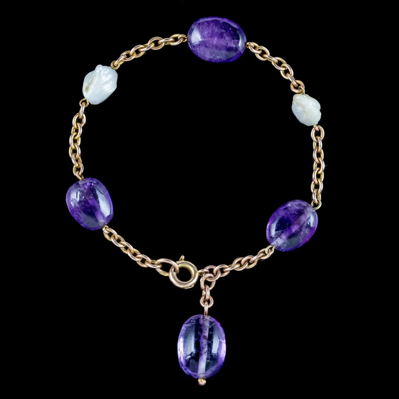 Antique Victorian Amethyst Baroque Pearl Bracelet 9ct Gold