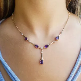 Antique Victorian Amethyst Pearl Necklace 9Ct Rose Gold