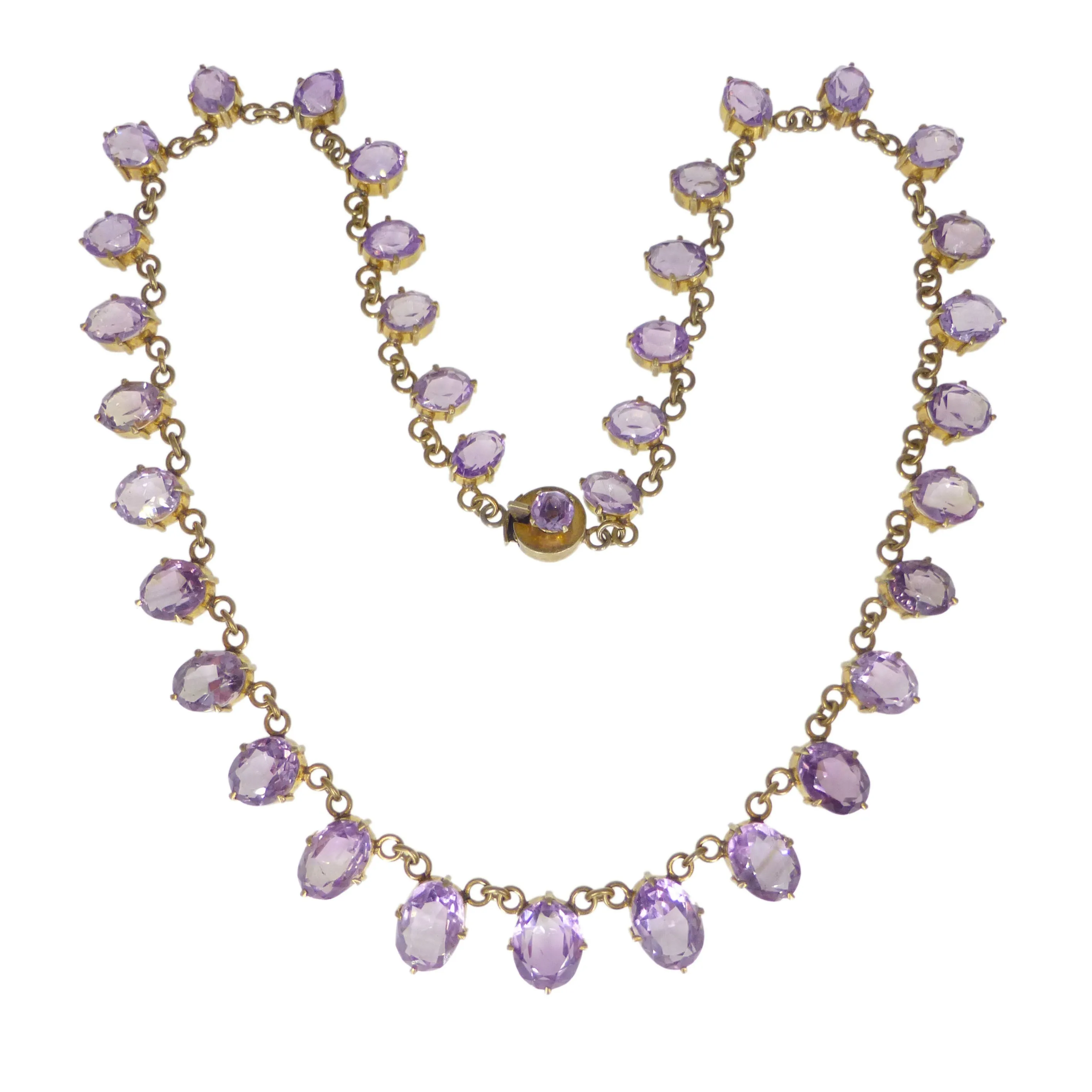 Antique Victorian Silver Gilt Amethyst Riviere Necklace