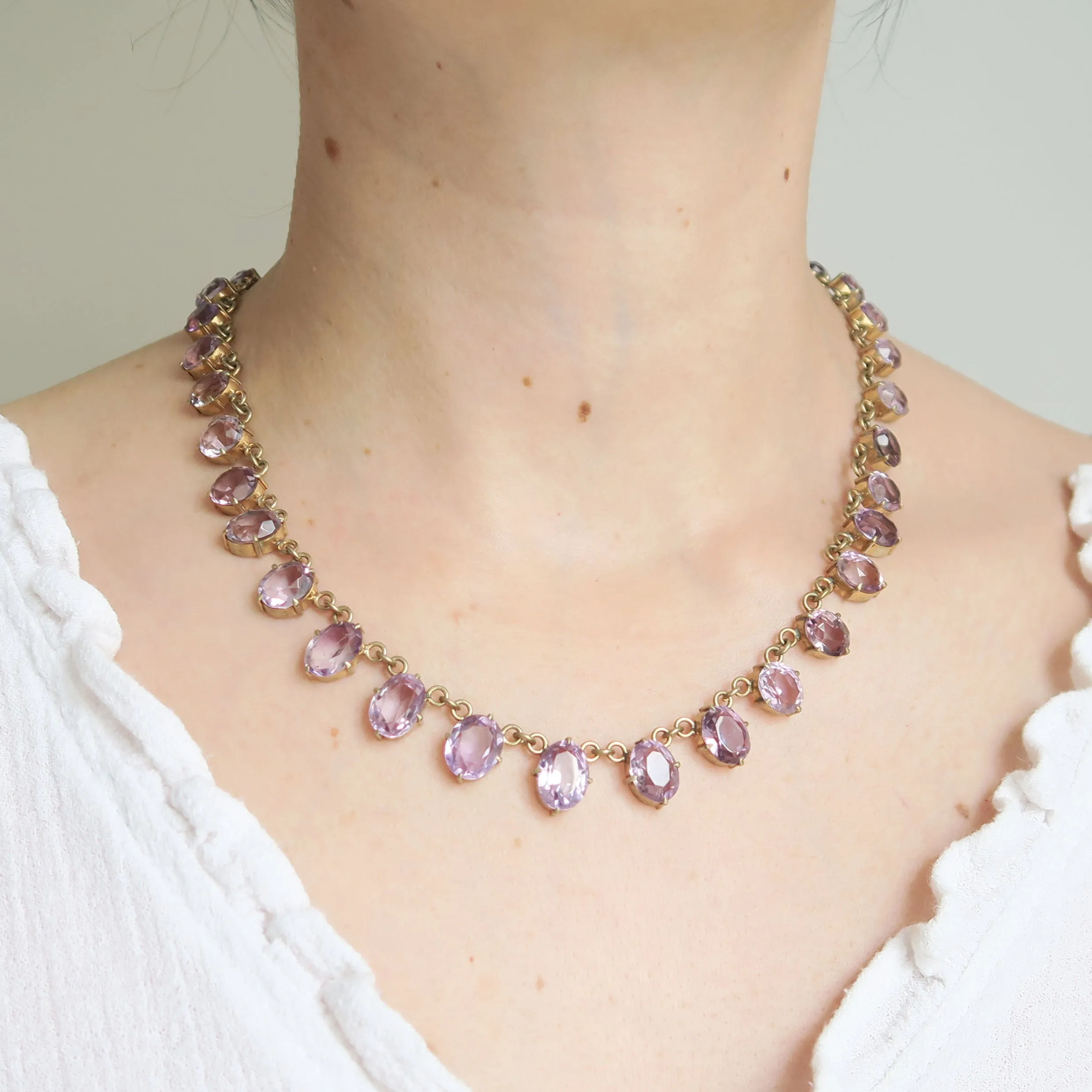 Antique Victorian Silver Gilt Amethyst Riviere Necklace