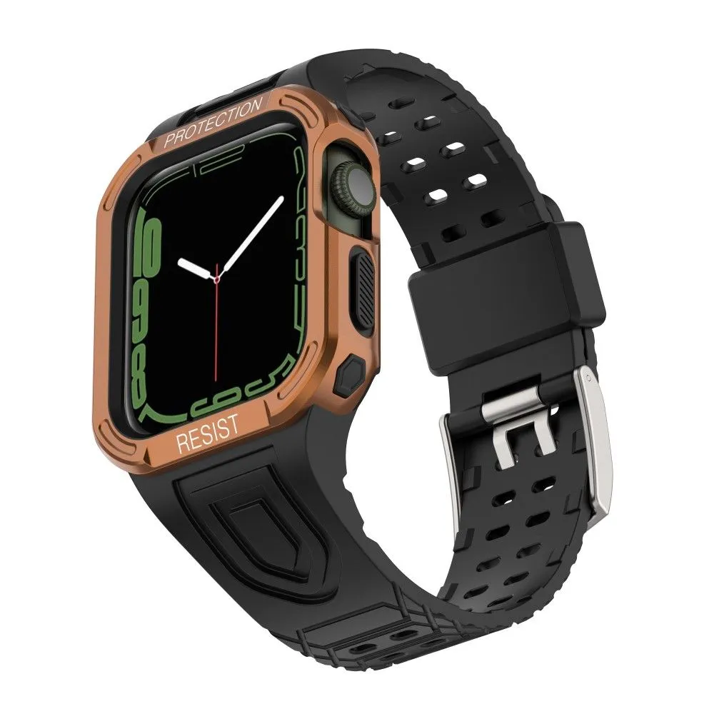 Apple Watch (41mm) color contrast watch strap    protective case - Black / Rose Gold