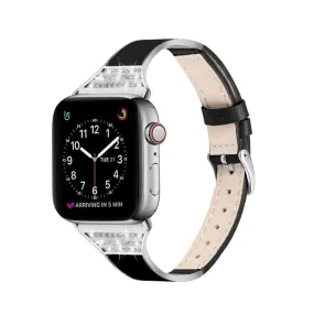 Apple Watch (41mm) rhinestone décor genuine leather watch strap - Black