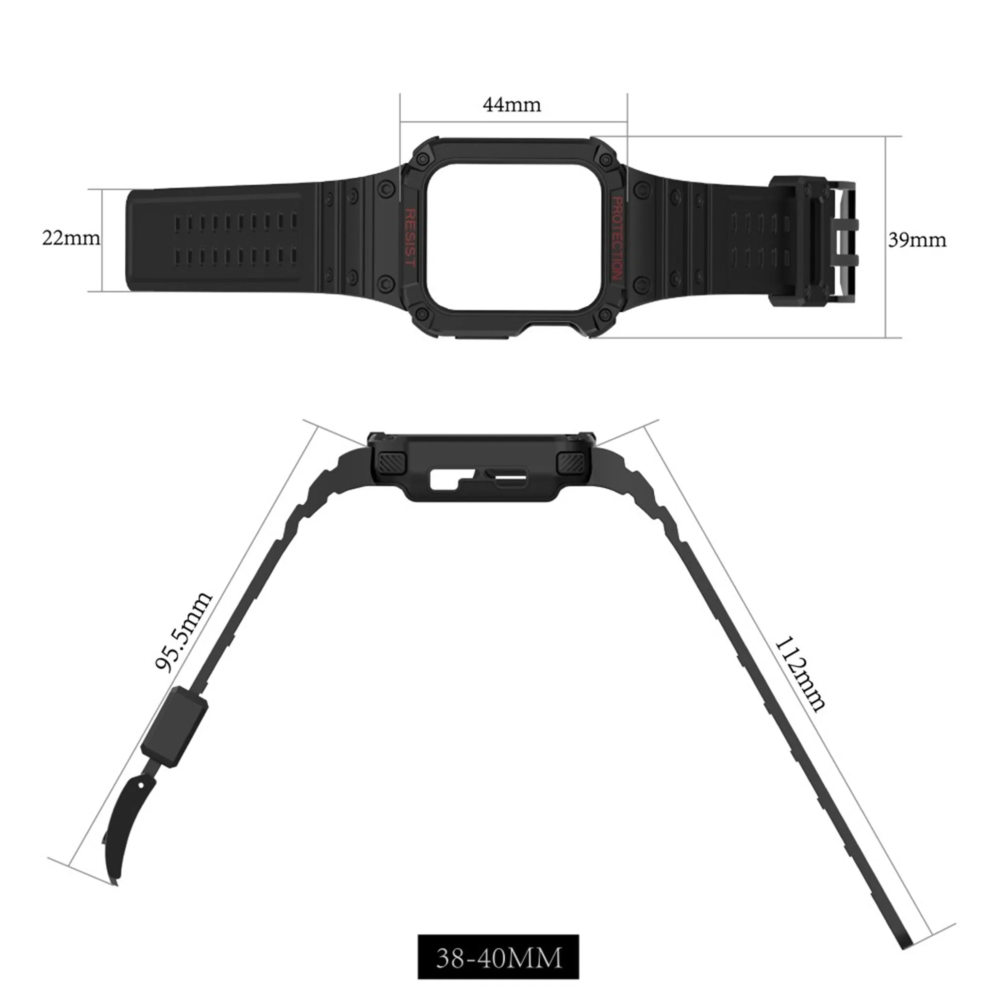 Apple Watch (41mm) unique TPU watch strap - Black / Black