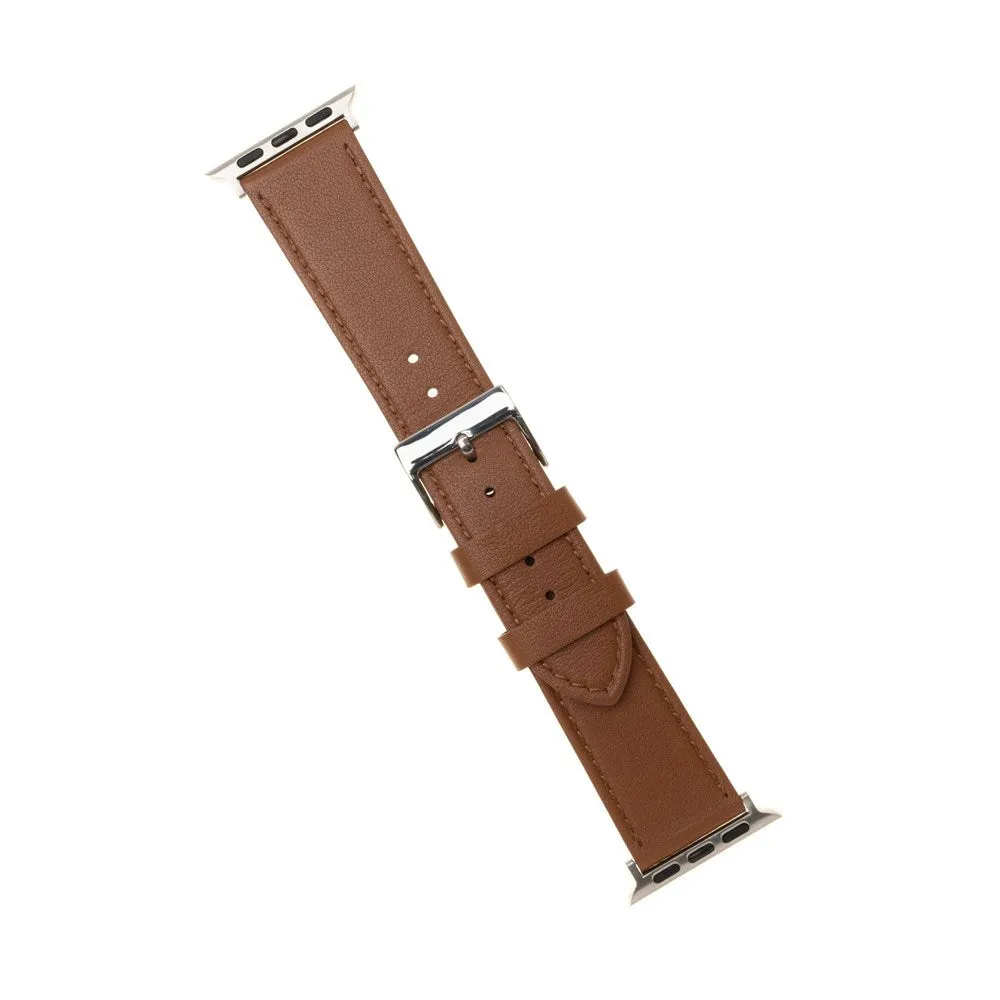 Apple Watch (42/44/SE/45/46/49mm) Fixed Ægte Læder Rem - Brun