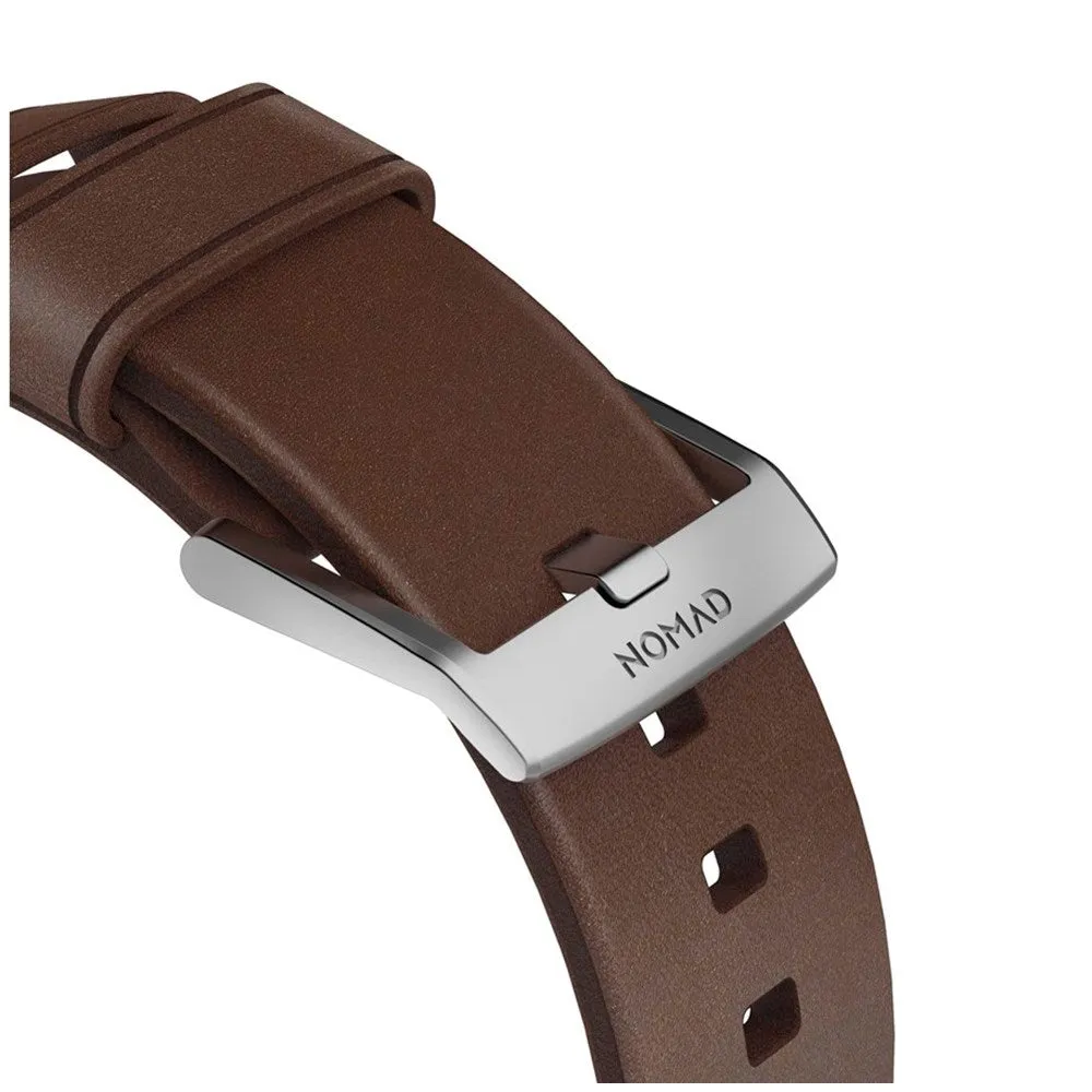 Apple Watch (42/44/SE/45/46/49mm) Nomad Modern Horween Band Rem - Rustic Brown / Silver Hardware