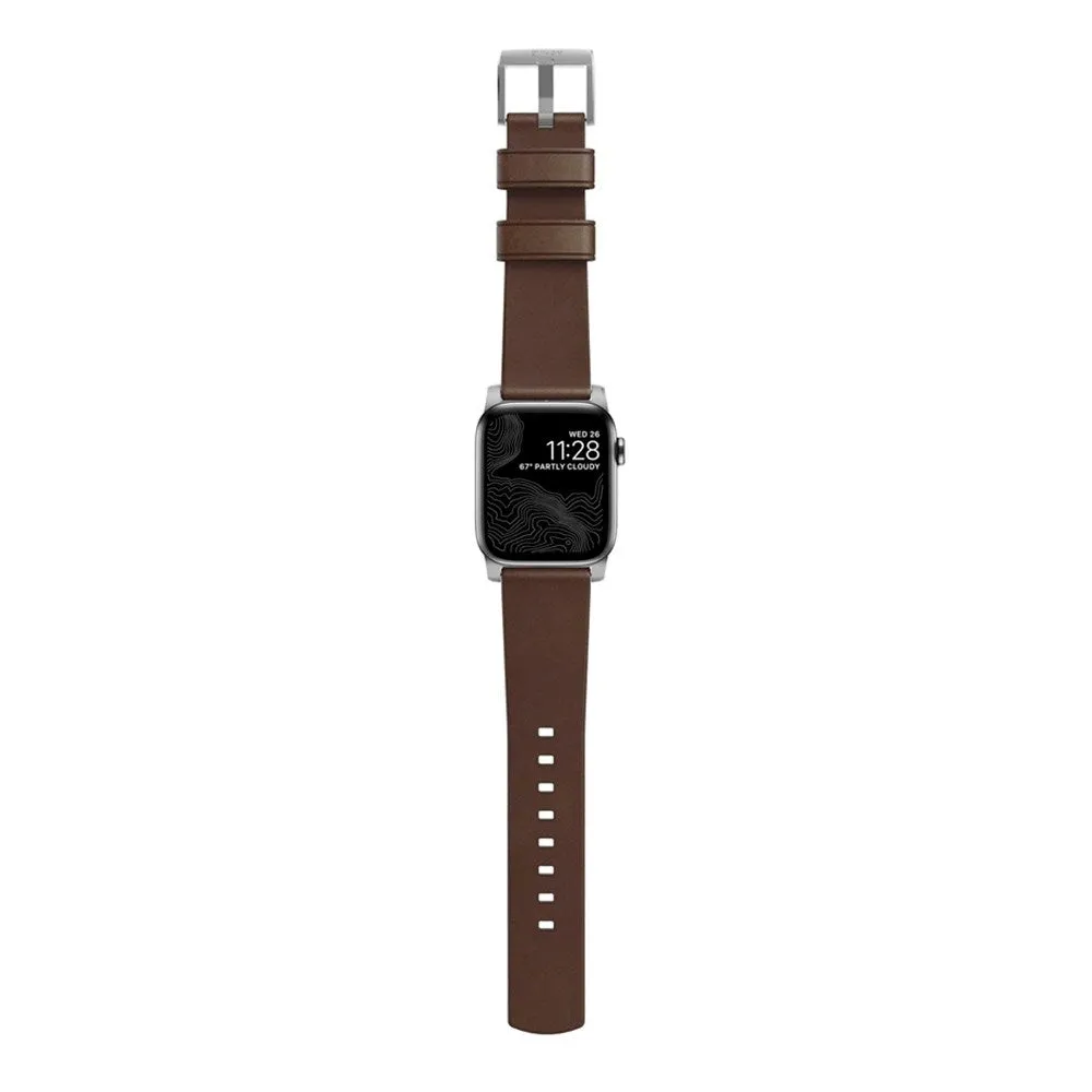 Apple Watch (42/44/SE/45/46/49mm) Nomad Modern Horween Band Rem - Rustic Brown / Silver Hardware