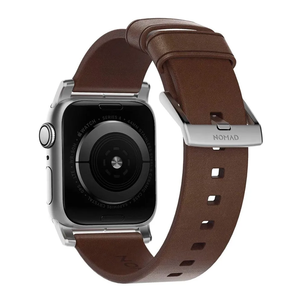 Apple Watch (42/44/SE/45/46/49mm) Nomad Modern Horween Band Rem - Rustic Brown / Silver Hardware