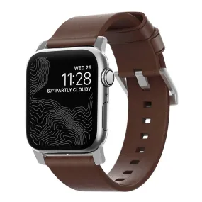 Apple Watch (42/44/SE/45/46/49mm) Nomad Modern Horween Band Rem - Rustic Brown / Silver Hardware