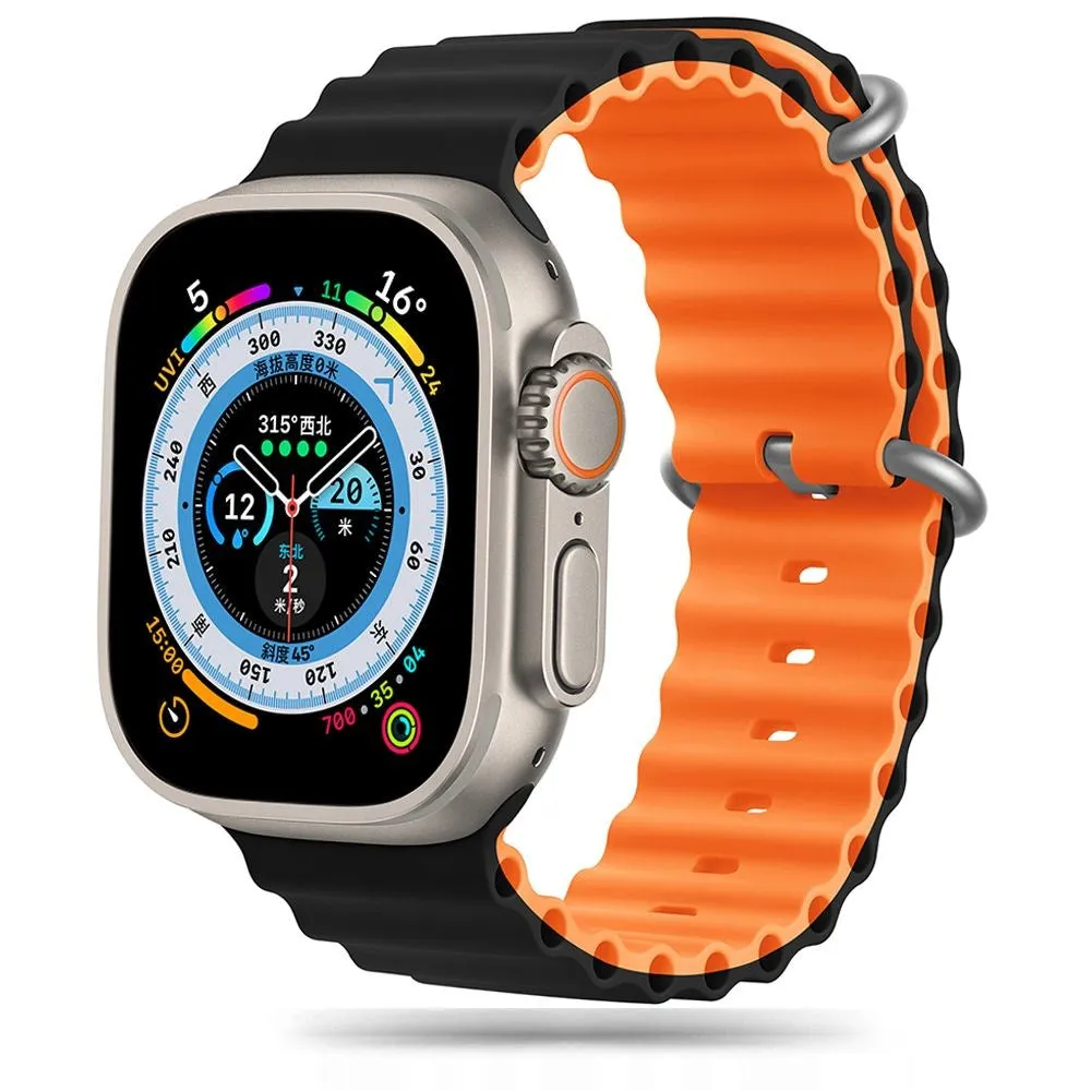 Apple Watch (42/44/SE/45/46/49mm) Tech-Protect Iconband Pro Silikone Rem - Sort / Orange