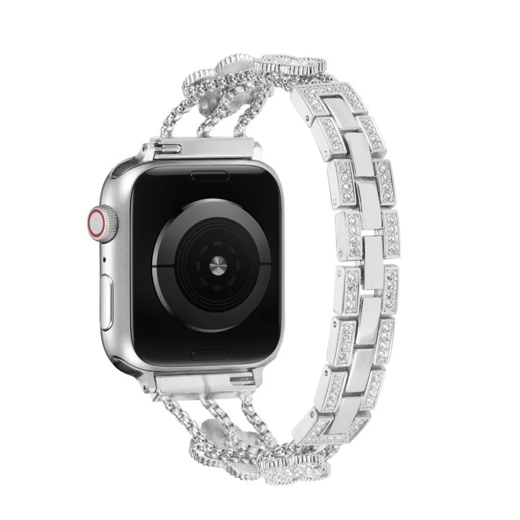 Apple Watch 42mm - 44mm flower décor rhinestone watch strap - Silver / Black