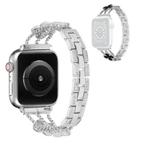 Apple Watch 42mm - 44mm flower décor rhinestone watch strap - Silver / Black