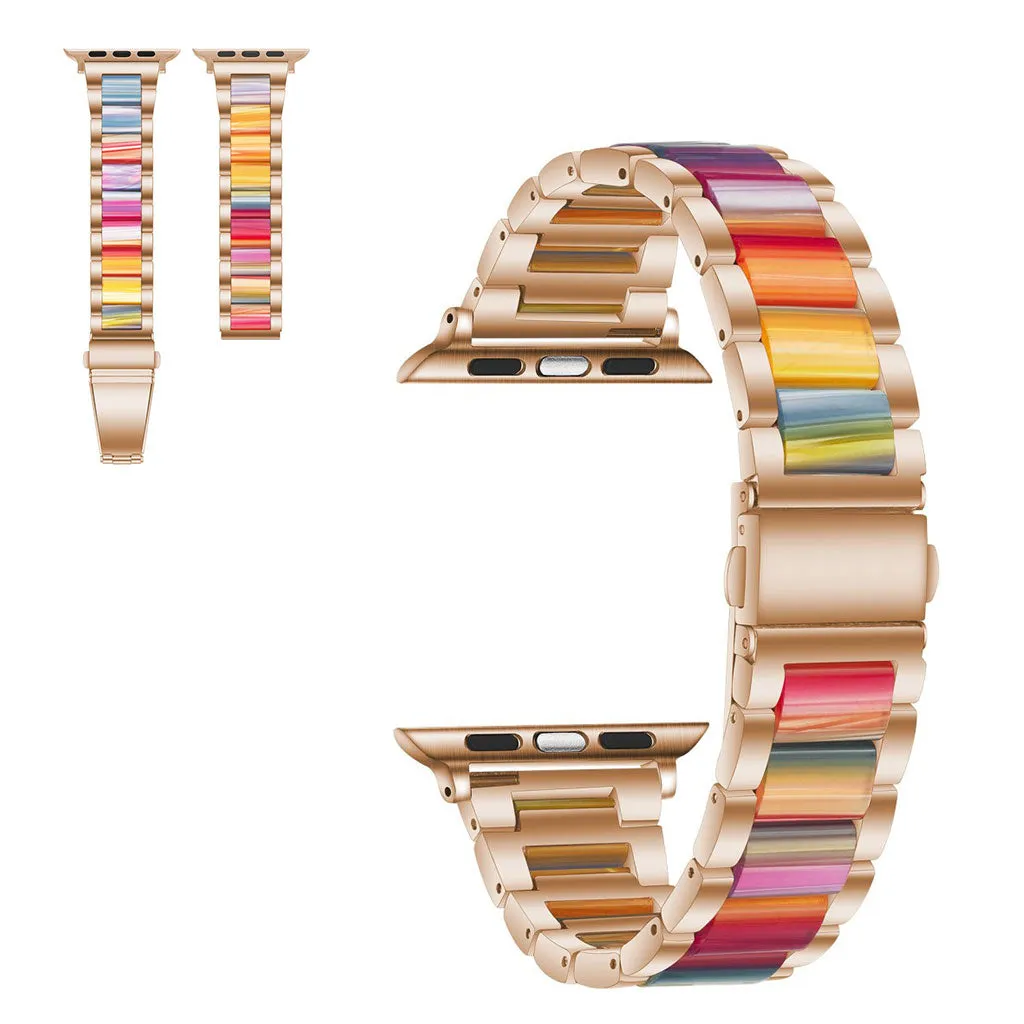 Apple Watch 44mm elegant three bead   stainless steel watch strap - Gold / Multi-color