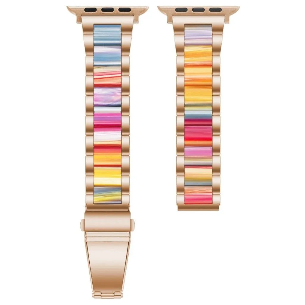 Apple Watch 44mm elegant three bead   stainless steel watch strap - Gold / Multi-color