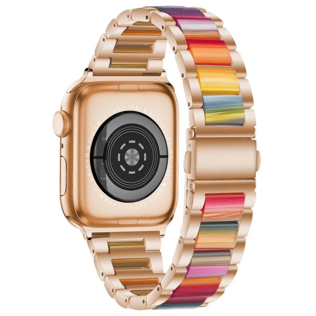 Apple Watch 44mm elegant three bead   stainless steel watch strap - Gold / Multi-color