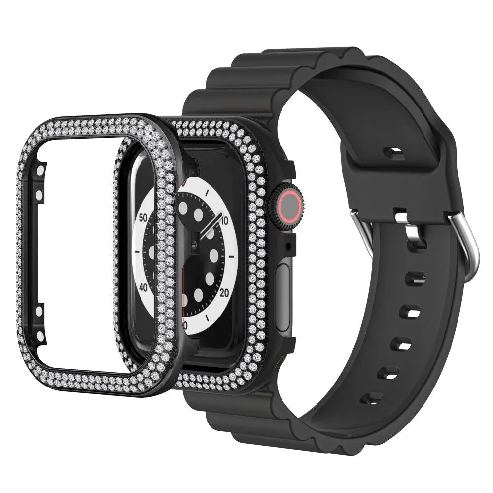 Apple Watch 44mm rhinestone décor alloy cover - Black