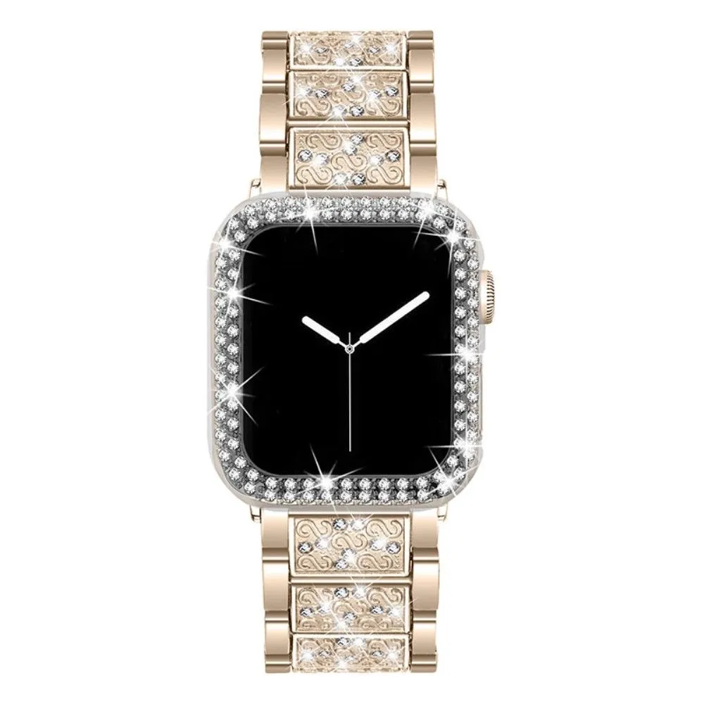 Apple Watch (45mm) 3 bead rhinestone décor watch strap with cover - Retro Gold