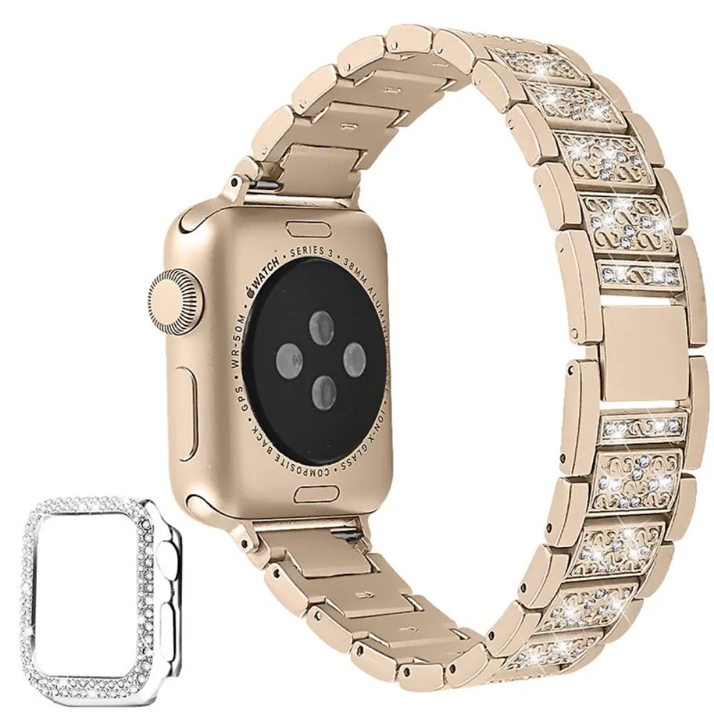 Apple Watch (45mm) 3 bead rhinestone décor watch strap with cover - Retro Gold