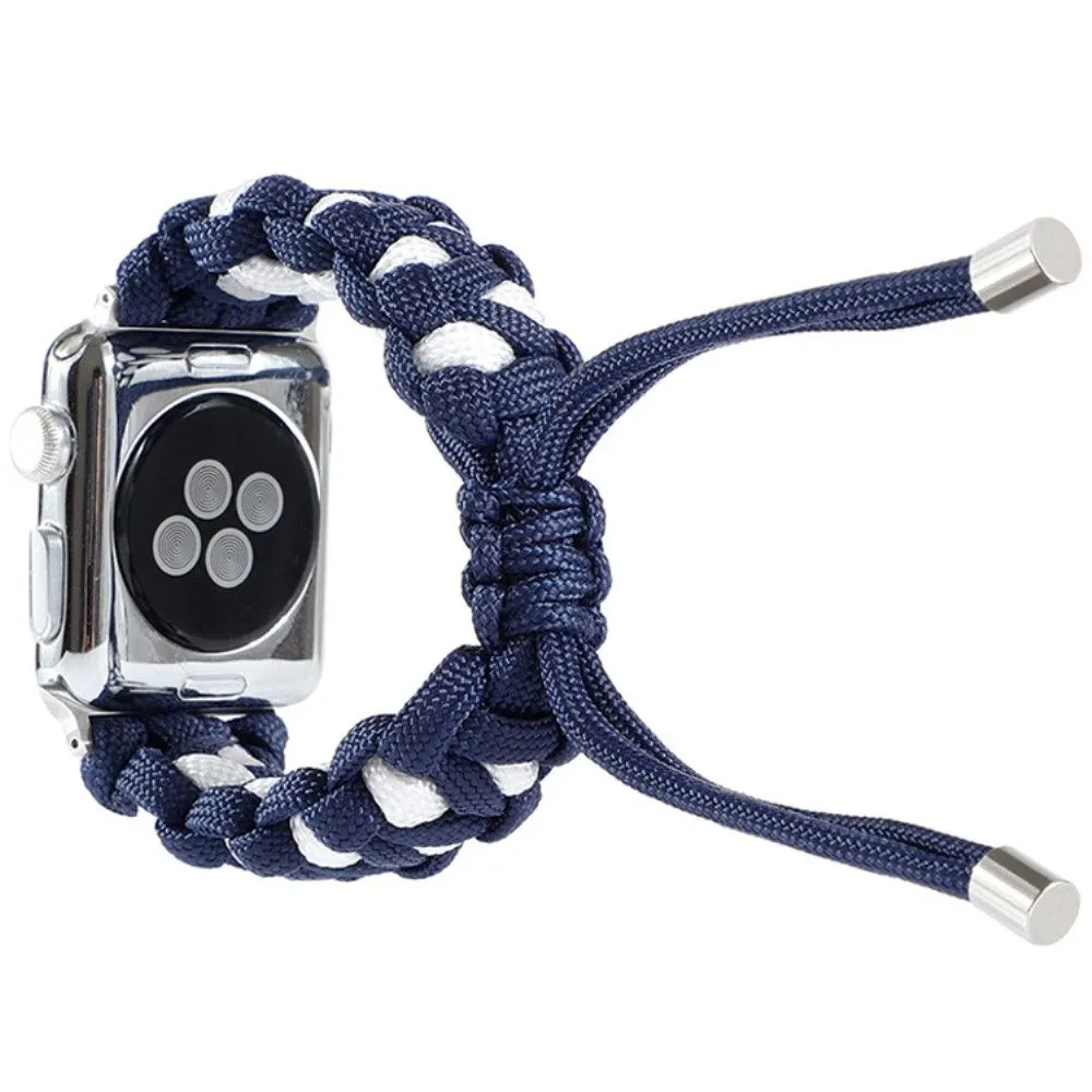 Apple Watch (45mm) unique nylon watch strap - Dark Blue / White