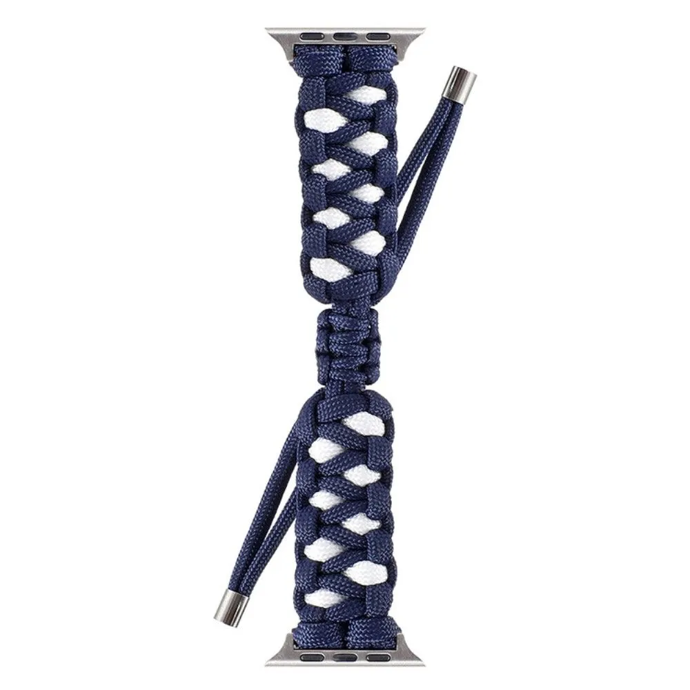 Apple Watch (45mm) unique nylon watch strap - Dark Blue / White