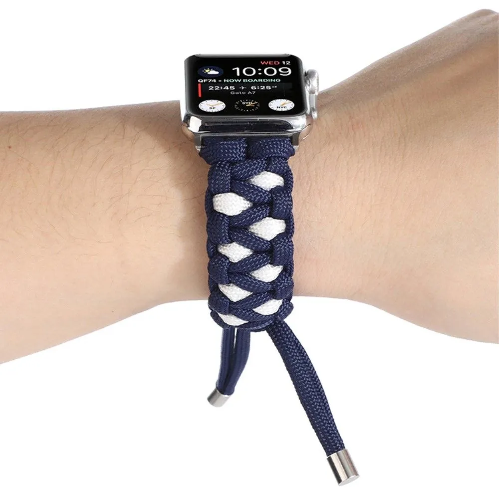 Apple Watch (45mm) unique nylon watch strap - Dark Blue / White