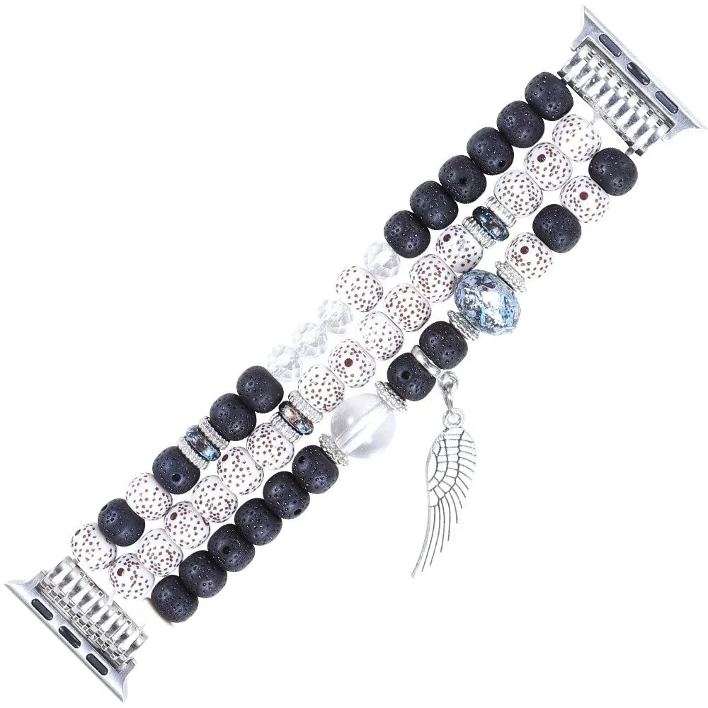 Apple Watch (45mm) wing décor in bead style watch strap - Black / White