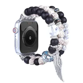 Apple Watch (45mm) wing décor in bead style watch strap - Black / White