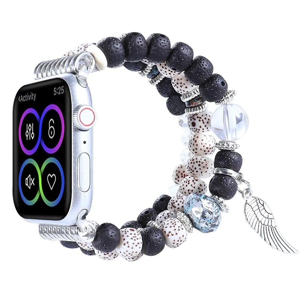 Apple Watch (45mm) wing décor in bead style watch strap - Black / White