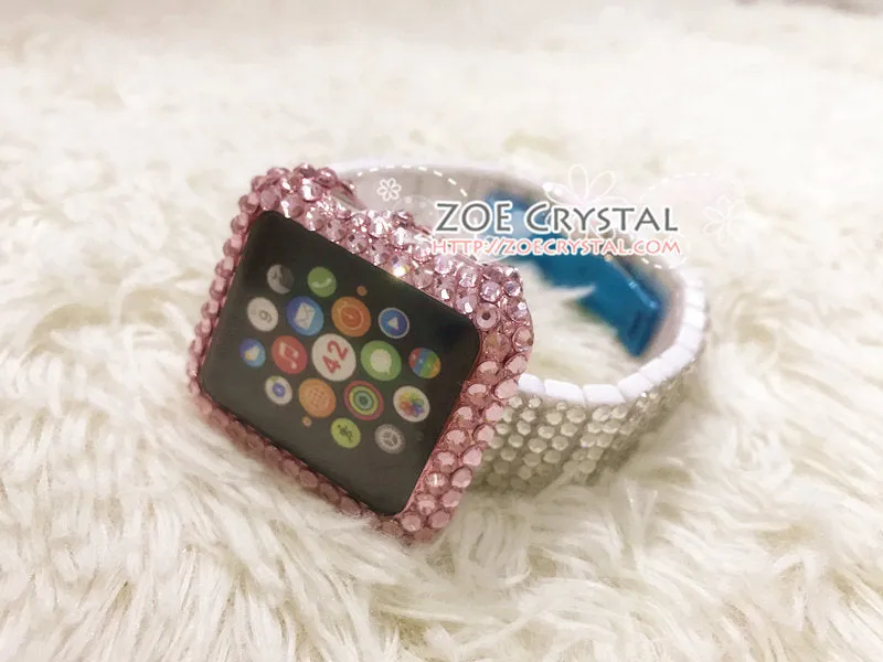 Apple Watch Bedazzled Bling Pink Crystal Case / Protector / Cover  Silver White Swarovski Rhinestone iWatch Band / Strap