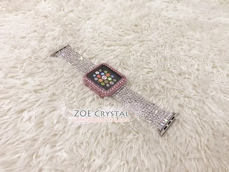 Apple Watch Bedazzled Bling Pink Crystal Case / Protector / Cover  Silver White Swarovski Rhinestone iWatch Band / Strap