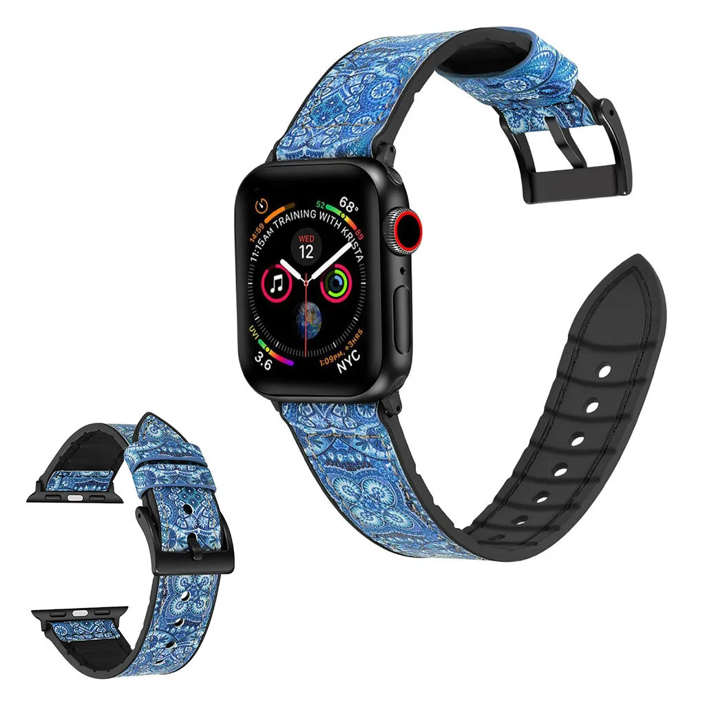 Apple Watch Series 6 / 5 40mm silicone   leather coated watch band - Pattern Dark Blue