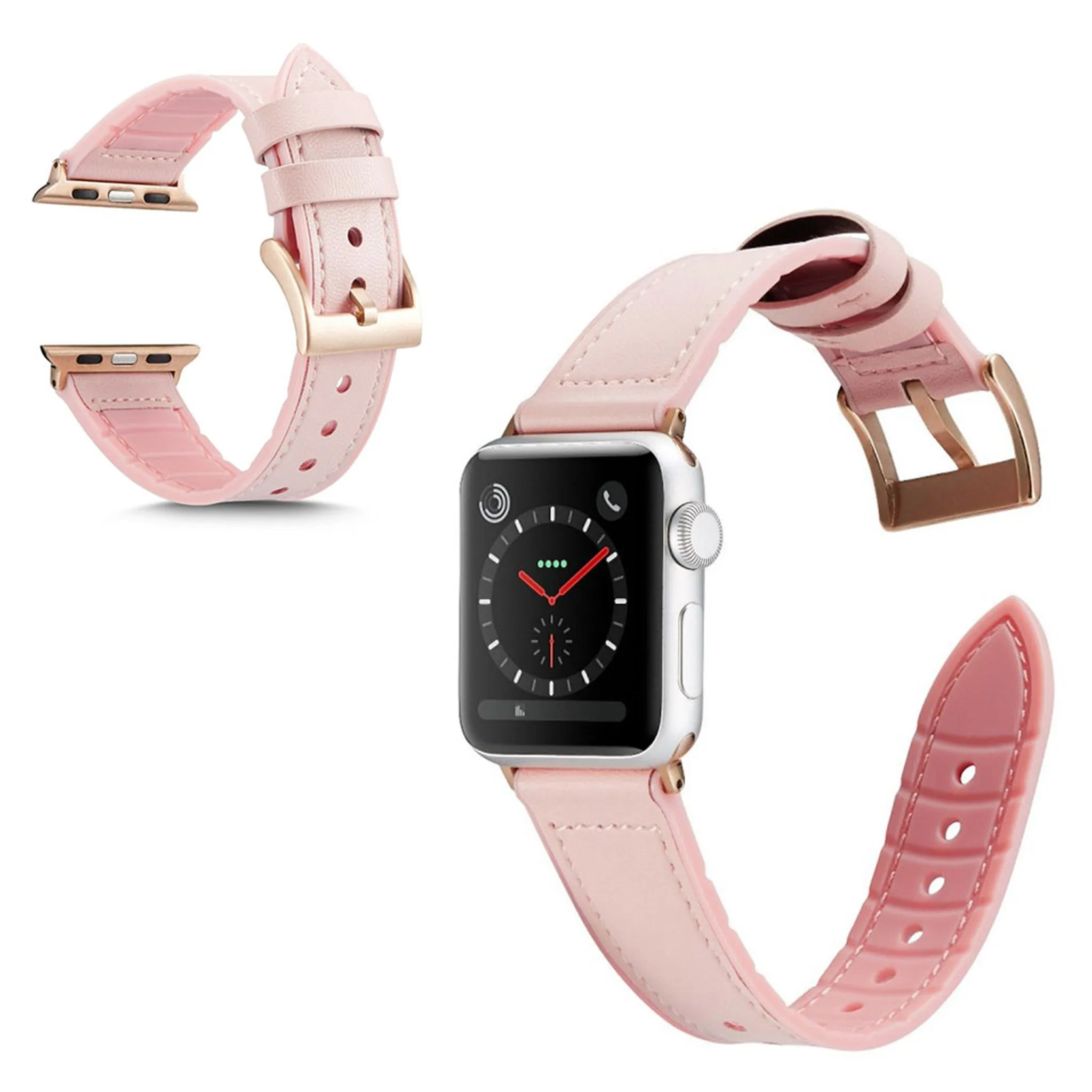 Apple Watch Series 6 / 5 44mm silicone   leather coated watch band - Light Pink