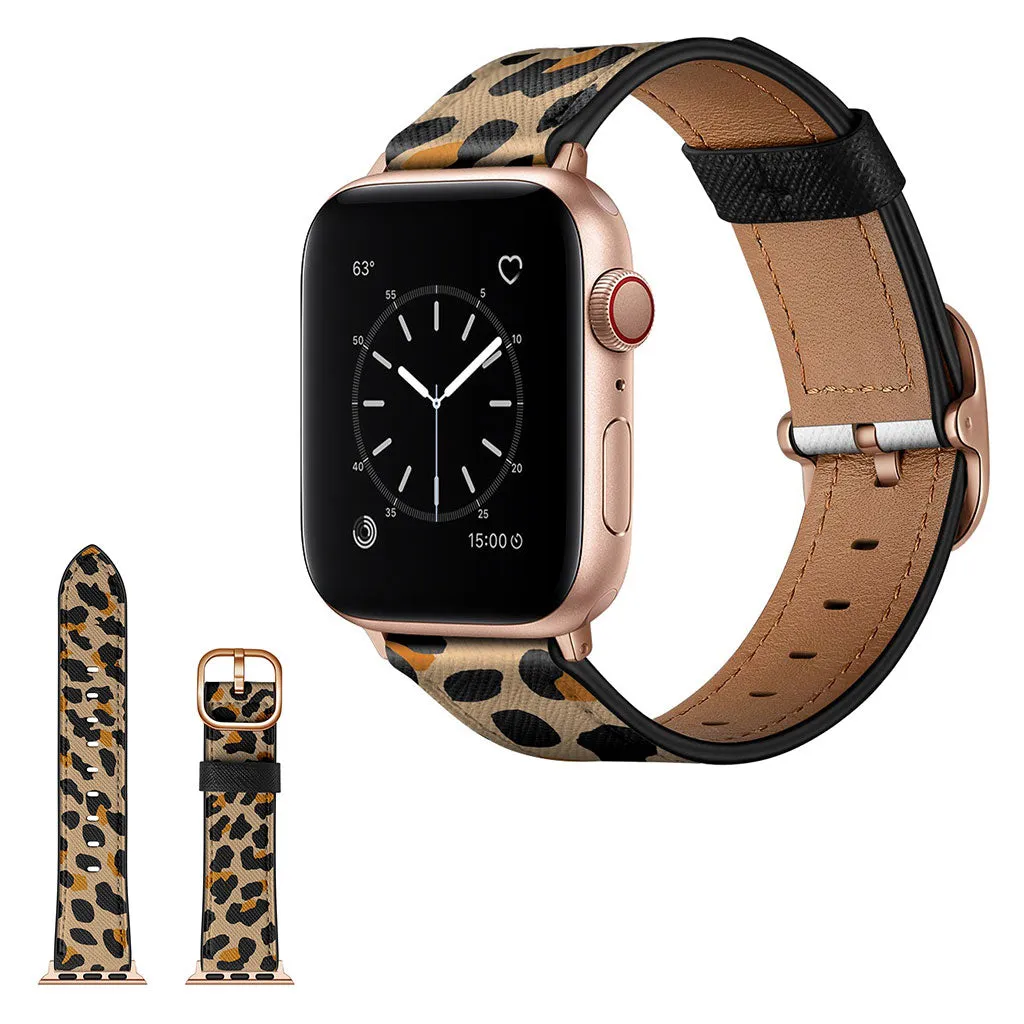 Apple Watch Series 6 / 5 44mm stylish leather watch band - Yellow Leopard Print