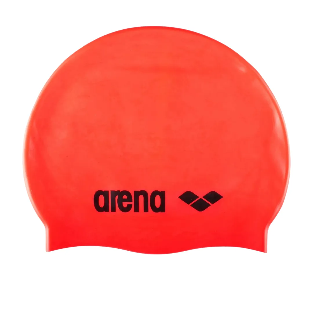 Arena Classic Silicone Swimming Cap | Fluo Red - Black