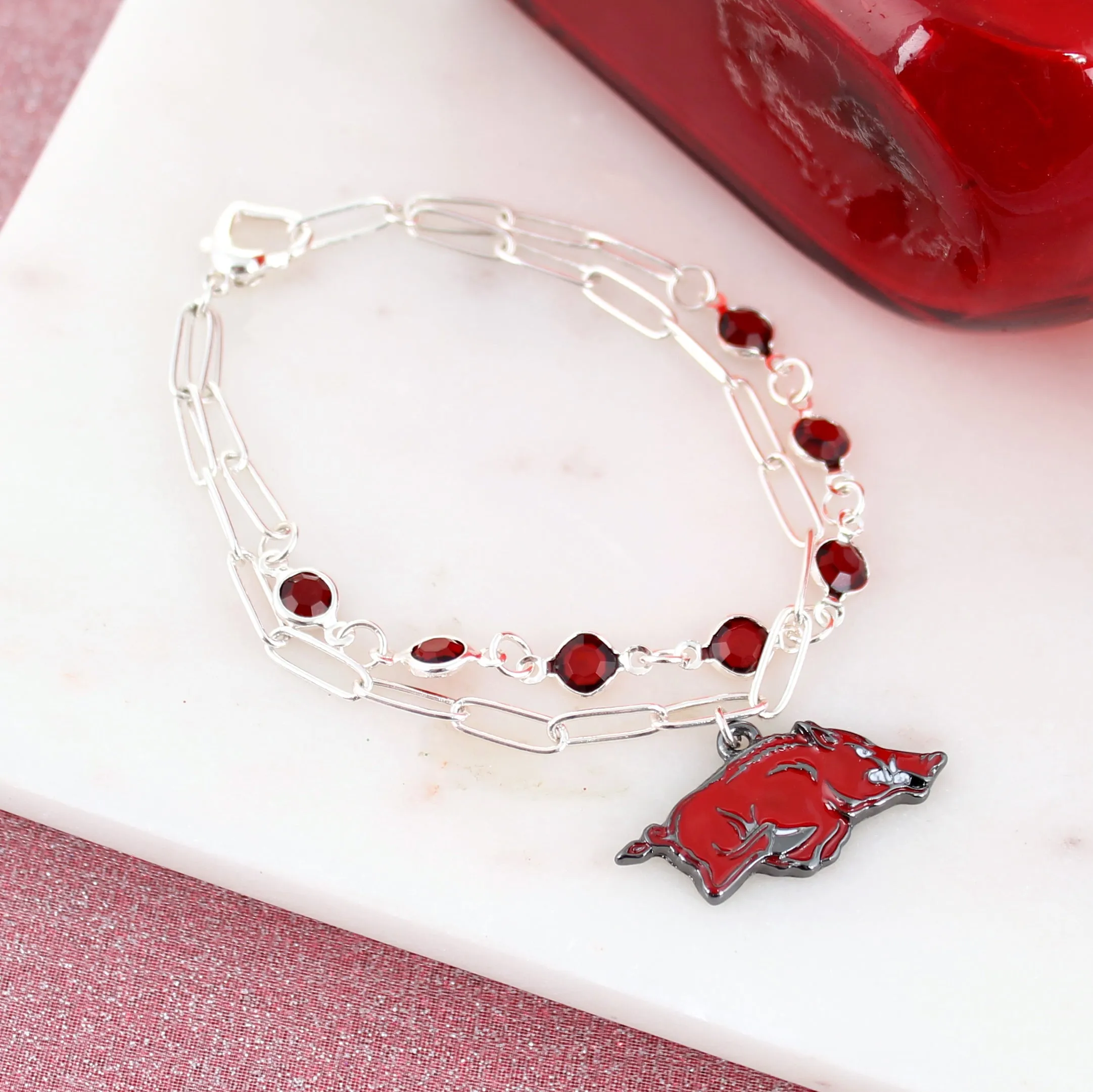 Arkansas Paperclip Chain & Enamel Logo Bracelet