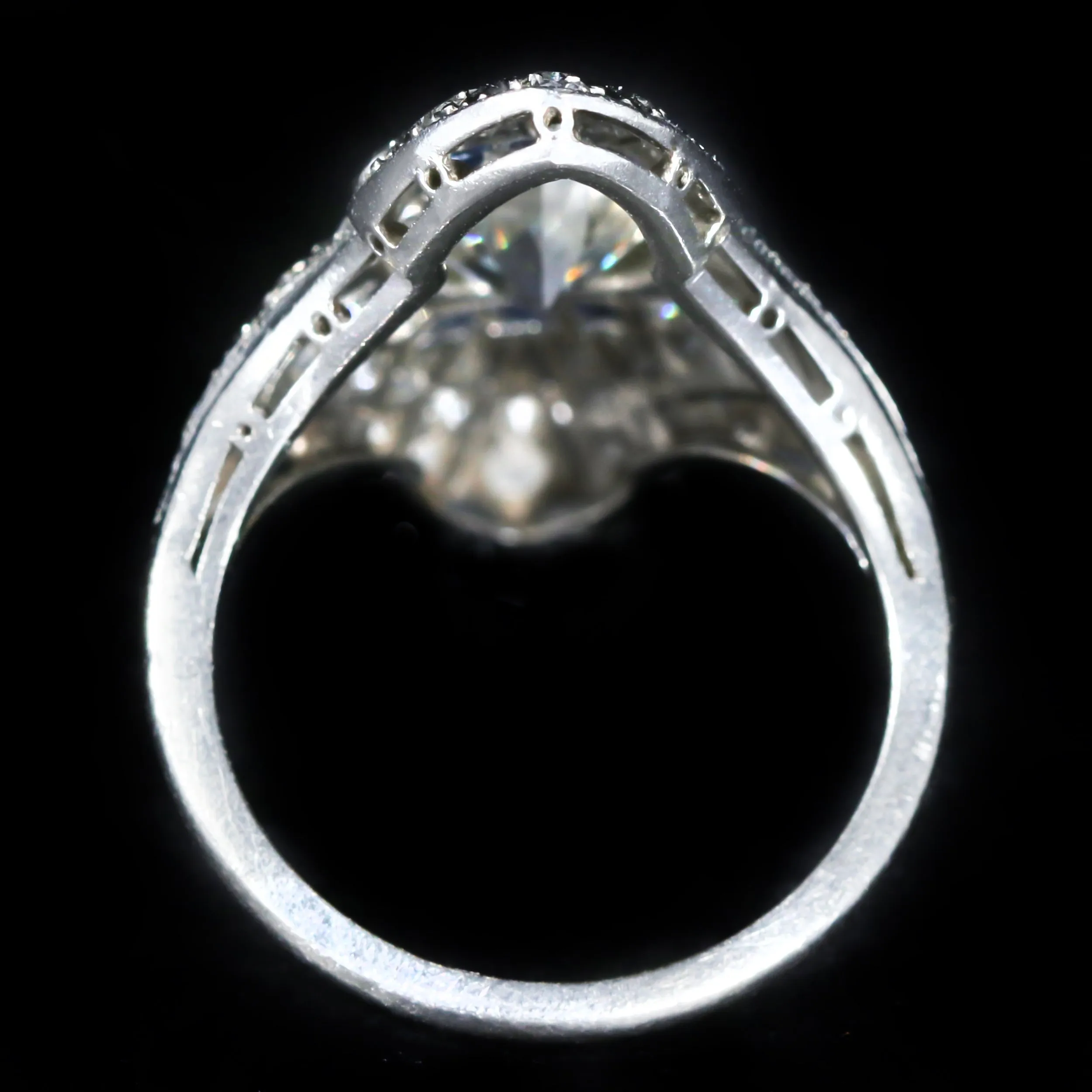 Art Deco 1.60 Carat Old European Cut Diamond and Sapphire Ring