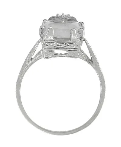 Art Deco Sunburst Crystal and Diamond Ring in 18 Karat White Gold