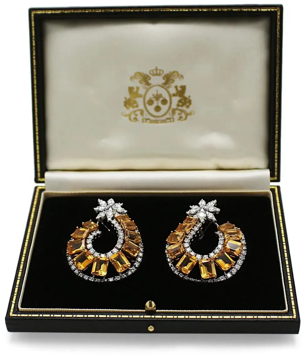 Articulated Open Hoop Diamond And Step-Cut Citrine Earrings