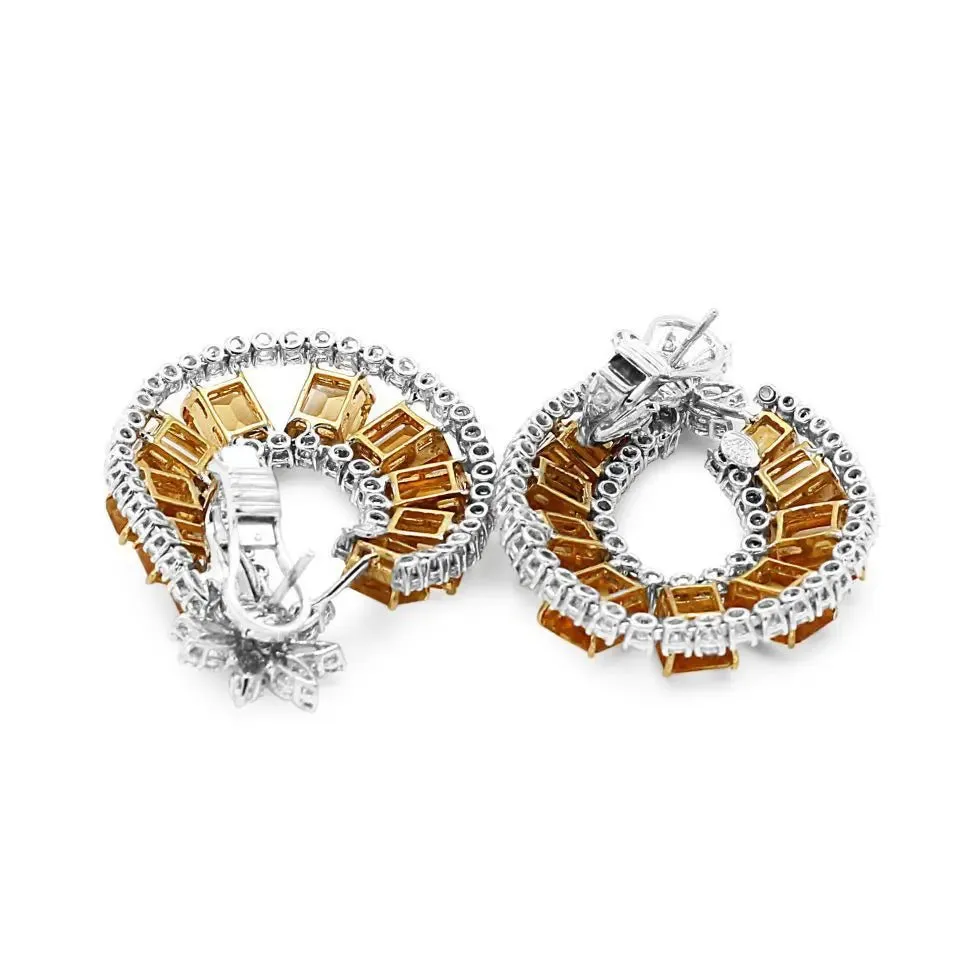 Articulated Open Hoop Diamond And Step-Cut Citrine Earrings