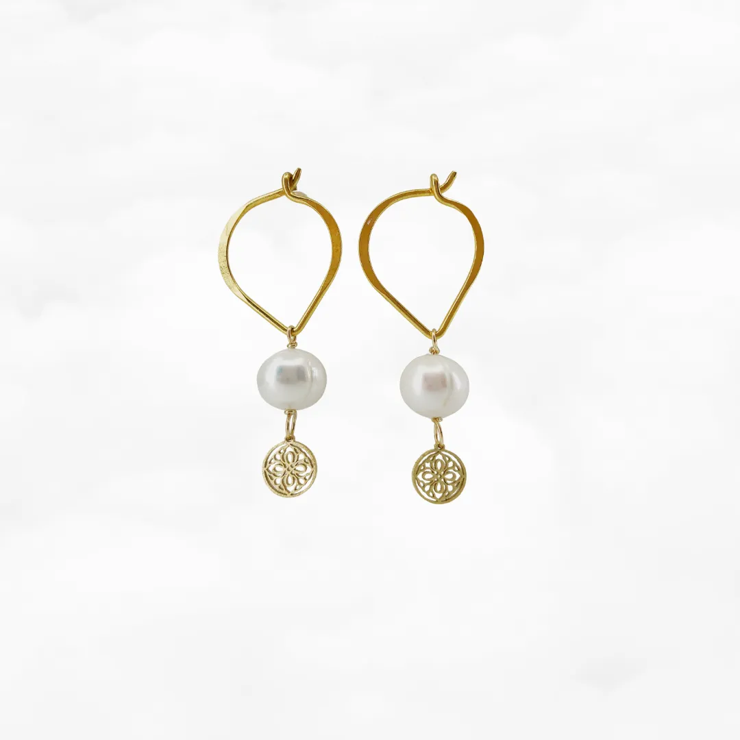 Auspicious Origin Lotus Hook Pearl Earrings