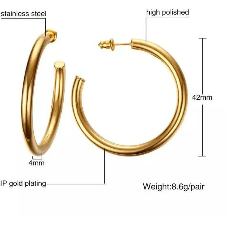 B-Frank Round Open Stainless Steel Hoops - Gold / Silver / Rose Gold