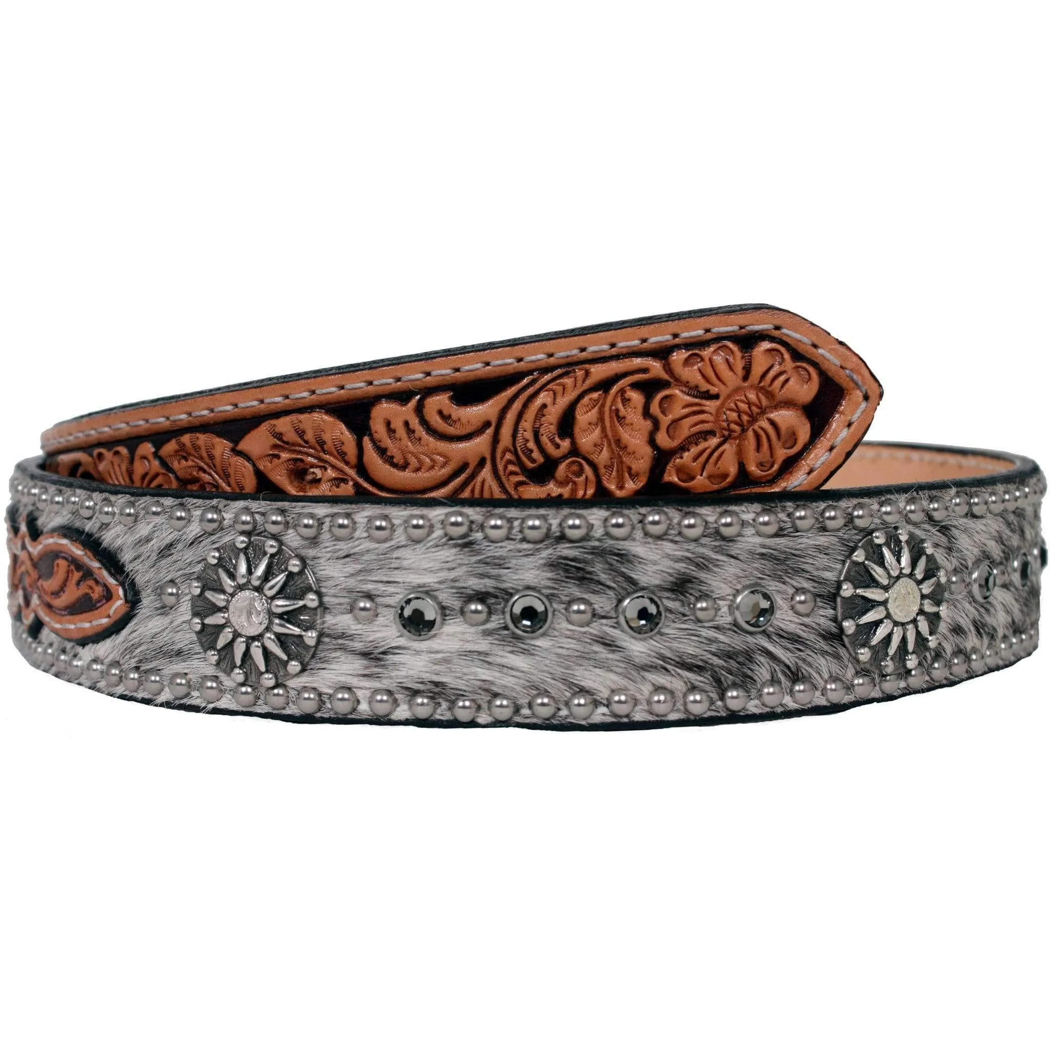 B036 - Black Roan Hair and Floral Tooled Belt