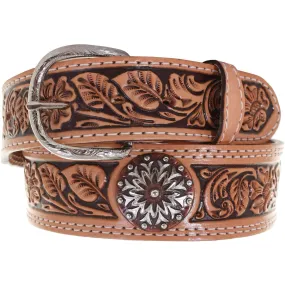 B927 - Natural Leather Tooled Belt