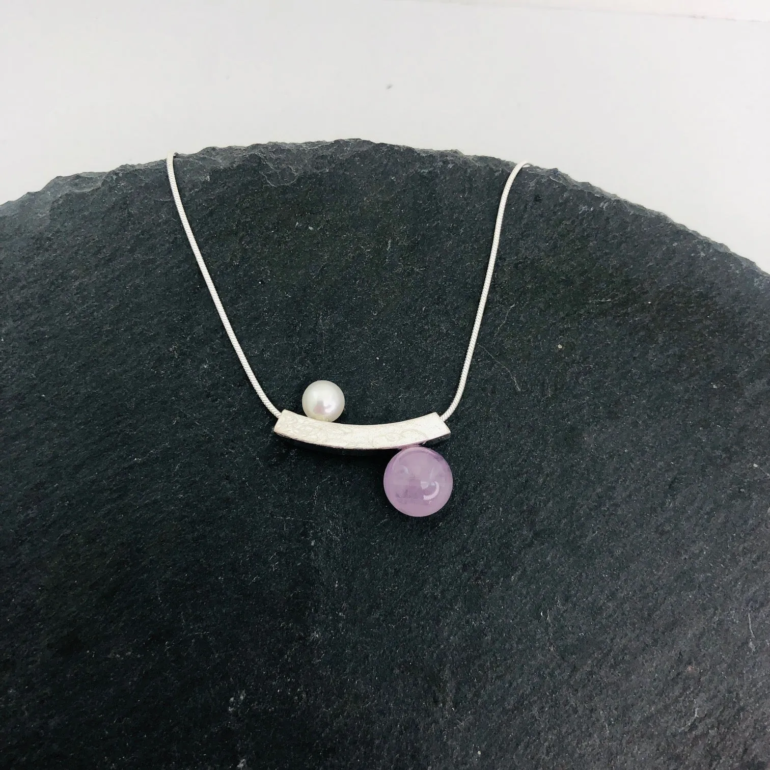 Balance Pearl and Amethyst Slider Necklace